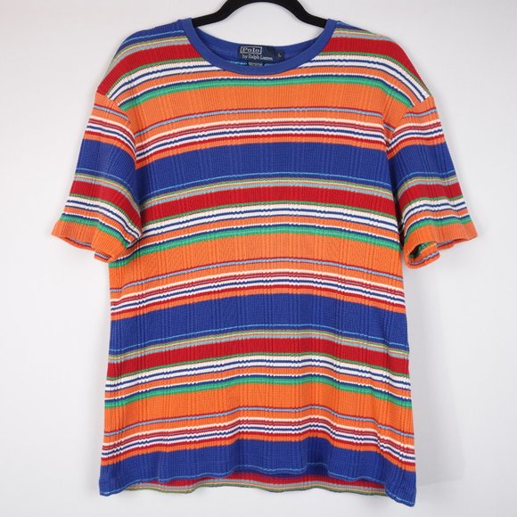 Vintage Ralph Lauren Multi-Color Striped Waffle Knit Crewneck T